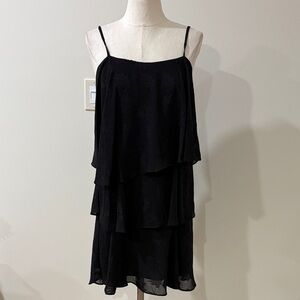 Sam Edelman Black chiffon Tiered Slip mini Dress Spaghetti Straps textured L New
